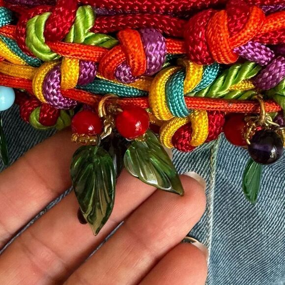 VTG 90’s Woven Rainbow Tropical Fruit Belt - Picture 7 of 10